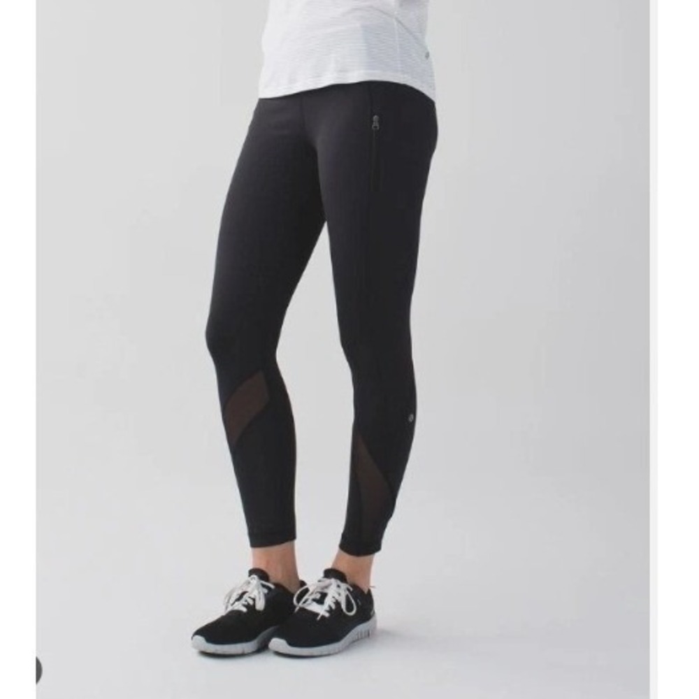 Lululemon Inspire Tight II Athletic Leggings Women 4 Black Mesh Pockets Yoga Gym